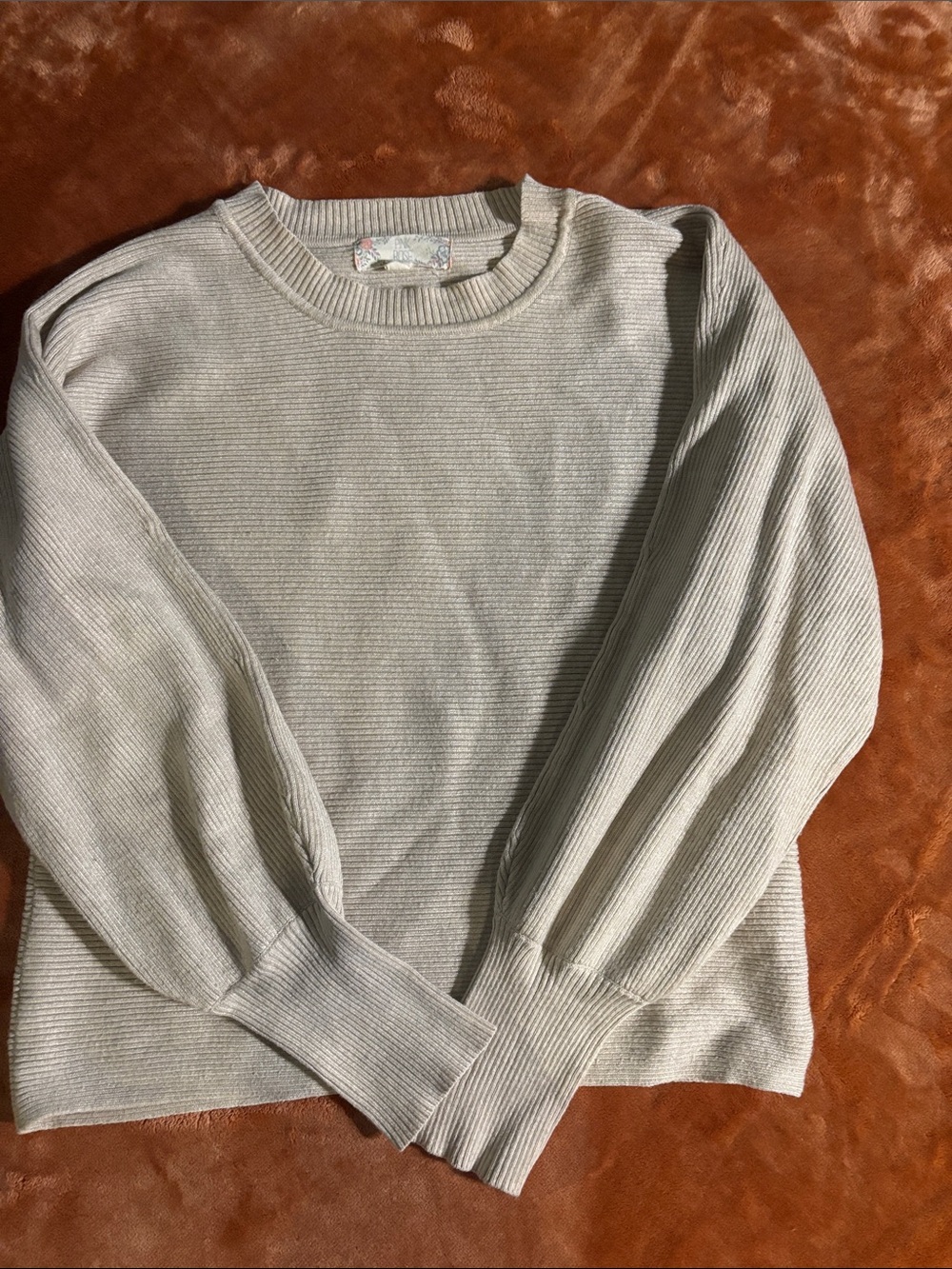 Light Gray Ribbed Knit Crewneck Sweater